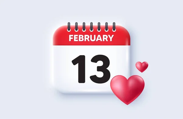 每月的第13天 日历日期3D图标 活动时间表日期 会议时间 二月十三日 日历事件提醒日期 — 图库矢量图片