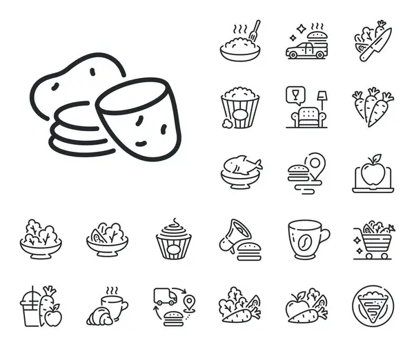 Plantaardig Voedselteken Crêpe Zoete Popcorn Salade Outline Iconen Aardappellijn Icoon — Stockvector