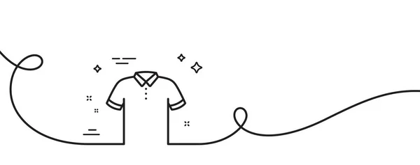 T恤线图标 连续一行与卷曲 T恤衫上有标志 面料运动服的象征 T恤衫单一轮廓带 循环曲线模式 — 图库矢量图片