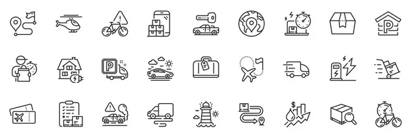 Icons Pack Bike Timer Helicopter Home Charging Line Icons App — Stock Vector
