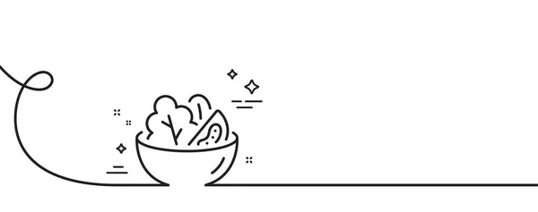 サラダラインのアイコン カール付きの連続1行 野菜の看板 健康的な食事のシンボル サラダシングルアウトラインリボン ループカーブパターン ベクトル — ストックベクタ