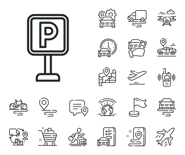 Car Park Sign Plane Supply Chain Place Location Outline Icons — Stock Vector