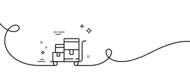 Envanter arabası çizgisi simgesi. Kıvrımlı tek bir çizgi. Toptan teslimat tabelası. Depo kutuları sembolü. Envanter arabası tek şeritli. Döngü eğrisi modeli. Vektör