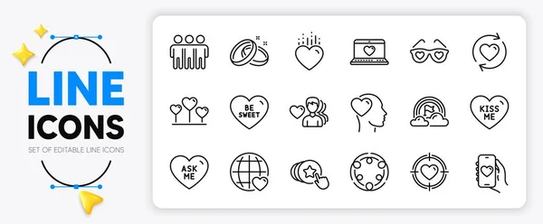 Wedding Rings Friend Inclusion Line Icons Set App Include Man — Stock Vector