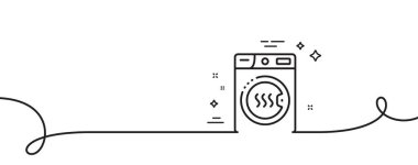 Kurutma makinesi çizgisi simgesi. Kıvrımlı tek bir çizgi. Çamaşır servisi tabelası. Kuru giyim sembolü. Kurutma makinesi tek hatlı şerit. Döngü eğrisi modeli. Vektör