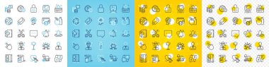 Vector icons set of Social care, Information bell and Lock line icons pack for web with Parking time, Positive feedback, Money tax outline icon. Translate, Cursor, Scissors pictogram. Vector clipart