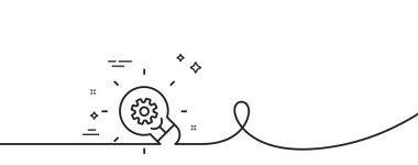 Yenilik çizgisi simgesi. Kıvrımlı tek bir çizgi. Çarklı ampul. Çalışma süreci sembolü. İnovasyon tek ana hatlı kurdele. Döngü eğrisi modeli. Vektör