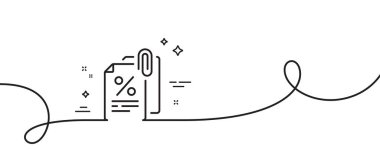 Vergi belgeleri çizgi simgesi. Kıvrımlı tek bir çizgi. Vergi oranı ekleme işareti. Maaş raporu sembolü. Vergi belgeleri tek taslak şerit halinde. Döngü eğrisi modeli. Vektör