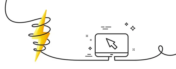 Ícone Computador Monitor Contínua Uma Linha Com Ondulação Sinal Cursor — Vetor de Stock