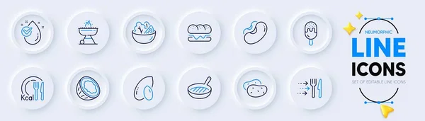 Water Drop Calories Grill Pan Line Icons Web App Pack — Stock Vector
