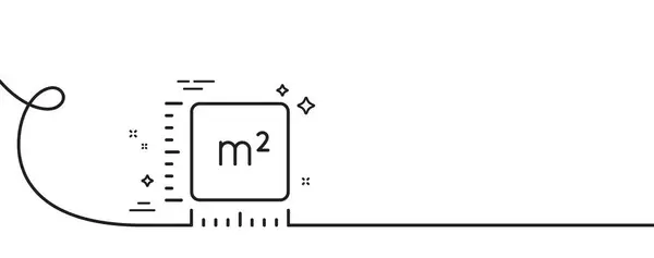 正方形のメートルのライン アイコン カールとの連続した1行 ルームエリアの寸法サイン 地域測定シンボル 平方メートルの単一の輪郭のリボン ループ曲線パターン ベクター — ストックベクタ