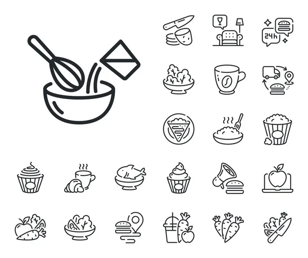 Cutlery Sign Crepe Sweet Popcorn Salad Outline Icons Cooking Whisk — Stock Vector