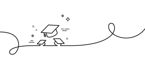 毕业帽线条图标 连续一行与卷曲 教育标志 学生帽的符号 抛出帽子单轮廓带 循环曲线模式 — 图库矢量图片