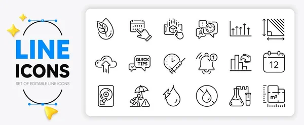 Hydroelectricity Growth Chart Time Management Line Icons Set App Include — Stock Vector