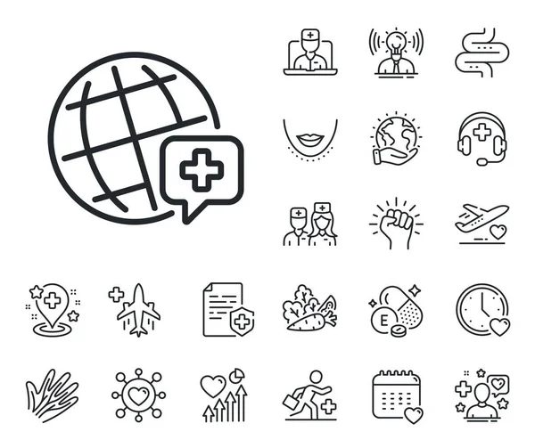 Medical Help Sign Online Doctor Patient Medicine Outline Icons World — Stock Vector