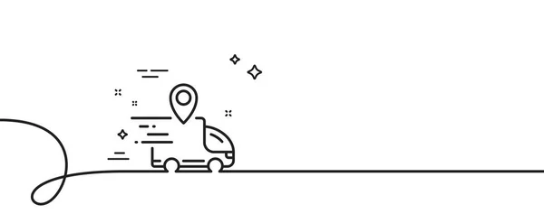 卡车运输线图标 连续一行与卷曲 更多的位置标志 订单交付符号 送货卡车单轮廓丝带 循环曲线模式 — 图库矢量图片