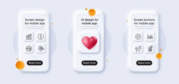 Journey Deflation Investment Line Icons Pack Phone Mockups Heart Glass — Stock Vector