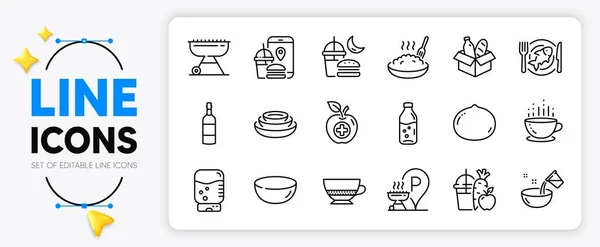 Lebensmittelspenden Grill Food App Line Symbole Set Für App Beinhalten — Stockvektor