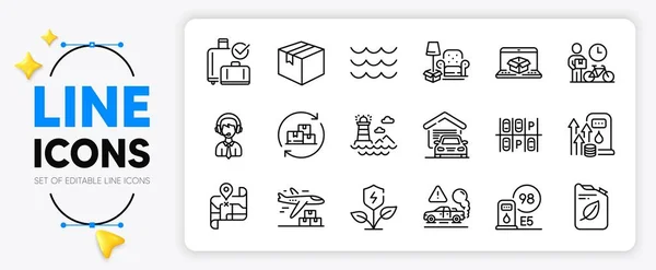 Baggage Reclaim Delivery Plane Map Line Icons Set App Include — Stock Vector