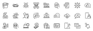 Uygulama için Geri bildirim, Çevrimiçi değerlendirme ve Telefon uyarı satırı simgeleri arasında Kiralık araba, Yazılım hatası, Otomobil ana hatları ince simge web seti yer alır. GPS, Yıldız, Piktogram mesajı. Üçüncü şahıs. Vektör