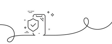 Telefon sigortası el hattı simgesi. Kıvrımlı tek bir çizgi. Risk sigortası işareti. Aygıt koruma sembolü. Telefon sigortası taslak şeridi. Döngü eğrisi modeli. Vektör