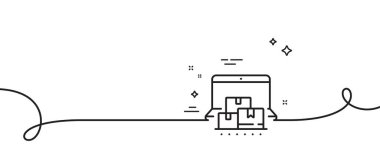 Çevrimiçi depolama hattı simgesi. Kıvrımlı tek bir çizgi. İnternet teslimat tabelası. Mobil cihaz servis sembolü. Çevrimiçi depolama hattı şeridi. Döngü eğrisi modeli. Vektör
