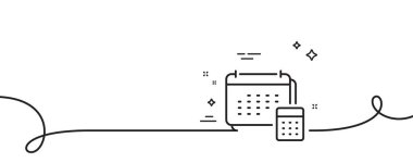 Muhasebe takvimi simgesi. Kıvrımlı tek bir çizgi. Yıllık rapor işaretini hesapla. Planlayıcı hesap makinesi sembolü. Tek bir taslak şerit hesabı. Döngü eğrisi modeli. Vektör