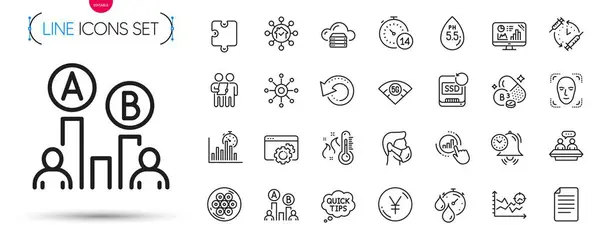 Pack Report Timer Cloud Server Multichannel Line Icons Include Time — Stock Vector