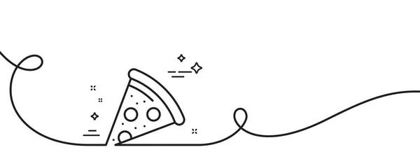 ピザスライスラインアイコン カールとの連続した1行 ピッツェリア食品サイン ファーストフードシンボル ピザのシングルアウトラインリボン ループ曲線パターン ベクター — ストックベクタ