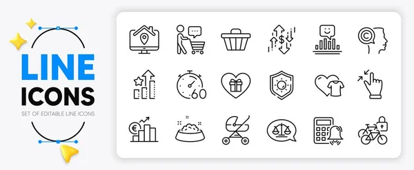 Sun Protection Baby Carriage Buyer Think Line Icons Set App — Stock Vector