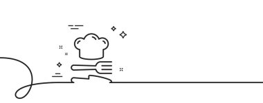 Yemek çizgisi ikonu. Kıvrımlı tek bir çizgi. Aşçıbaşı imzası. Çatal, bıçak sembolü. Yemek tek şeritli şerit. Döngü eğrisi modeli. Vektör