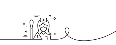 Pamuk çubuk çubuğu ikonu olan hemşire. Kıvrımlı tek bir çizgi. Doktor asistanı imzası. Yüz koruma sembolü. Hemşire tek hatlı şerit. Döngü eğrisi modeli. Vektör