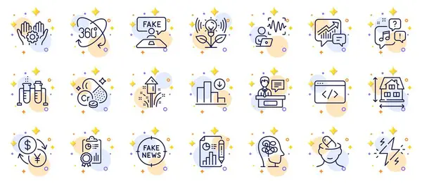 Outline Set Fake Review Inspect Power Line Icons Web App — Stock Vector