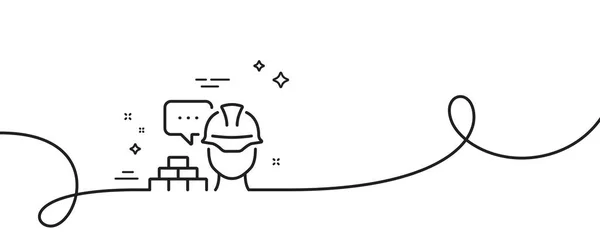 Строить Иконку Линии Непрерывная Одна Линия Кудряшками Знак Защитного Шлема — стоковый вектор