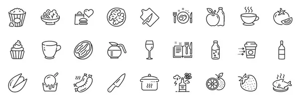 Icons Pack Water Bottle Cupcake Romantic Dinner Line Icons App — Stock Vector