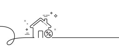 Kredi evi yüzde ikonu. Kıvrımlı tek bir çizgi. İndirim tabelası. Kredi yüzdesi sembolü. Kredi evi taslak şeridi. Döngü eğrisi modeli. Vektör