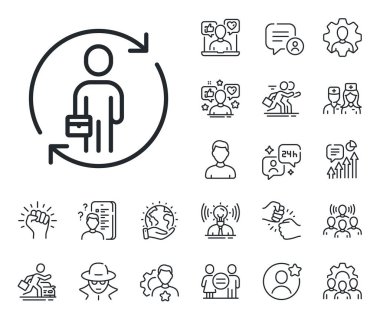 Personel yenileme işareti. Uzman, doktor ve iş yarışması ikonları. Yer değiştirme çizgisi simgesi. İş adamı sembolünü değiştirir. Değiştirme işareti. Avatar yer tutucu, casus vesikalığı ikonu. Vektör