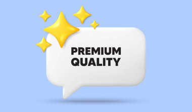 Kaliteli etiket. Yıldızlı 3D konuşma balonu afişi. Yüksek ürün işareti. En iyi teklif sembolü. Kaliteli sohbet konuşması mesajı. 3D konuşma kutusu sunar. Vektör