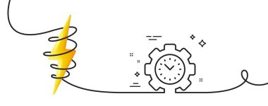Zaman yönetimi çizgisi simgesi. Kıvrımlı tek bir çizgi. Saat işareti. Vites sembolü. Zaman yönetimi tek ana hatlı kurdele. Enerjiyle döngü eğrisi. Vektör