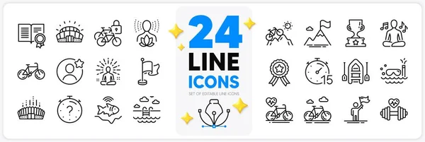 Icons Set Mountain Bike Bicycle Sports Stadium Line Icons Pack — Stock Vector