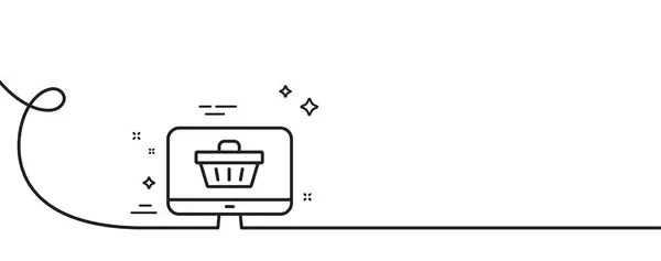 网上购物车线图标 连续一行与卷曲 监视器信号 超级市场篮子的象征 网店单一轮廓丝带 循环曲线模式 — 图库矢量图片