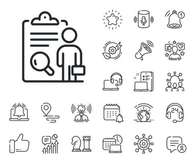 Kaliteli araştırma işareti. Konum, teknoloji ve akıllı hoparlörler ikonları yerleştirin. Satır simgesini incele. Doğrulama listesi sembolü. Çizgi işaretini kontrol et. Etkileyici, marka büyükelçisi ikonu. Vektör