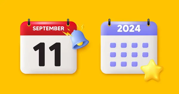 每月的第11天 日历日期3D图标 活动时间表日期 会议时间 九月十一日 日历事件提醒日期 — 图库矢量图片