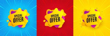 Special offer liquid shape. Sunburst offer banner, flyer or poster. Discount sticker banner. Sale coupon icon. Special offer promo event banner. Starburst pop art coupon. Special deal. Vector clipart