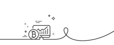 Bitcoin grafik çizgisi simgesi. Kıvrımlı tek bir çizgi. Kripto para analiz imzası. Kripto para istatistik sembolü. Bitcoin grafiği tek ana hatlı kurdele. Döngü eğrisi modeli. Vektör