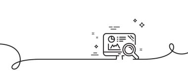 Seo istatistik çizgisi simgesi. Kıvrımlı tek bir çizgi. Arama motoru işareti. Analitik grafik sembolü. Seo Analizi tek ana hatlı kurdele. Döngü eğrisi modeli. Vektör