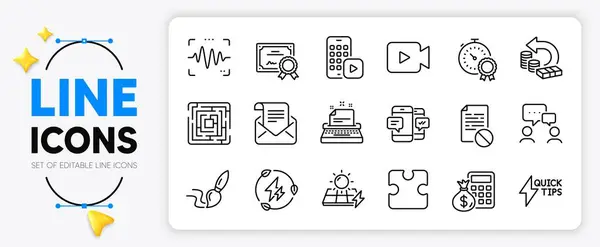 Phone App Certificate Mail Newsletter Line Icons Set App Include — Stock Vector