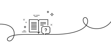Kullanma kılavuzu simgesi. Kıvrımlı tek bir çizgi. İmza defterine yardım. Soru faq sembolü. Kullanma kılavuzu tek ana hatlı kurdele. Döngü eğrisi modeli. Vektör