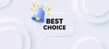 En iyi seçenek. Sohbet baloncuklu neumorfik arka plan. Özel indirimli tabela. Reklam indirimi sembolü. En iyi konuşma mesajı. Zilli pankart. Vektör