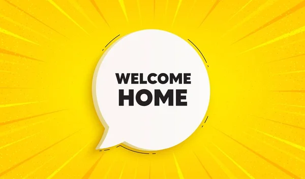 Bienvenida Casa Discurso Burbuja Sunburst Banner Oferta Invitación Casa Hola — Vector de stock